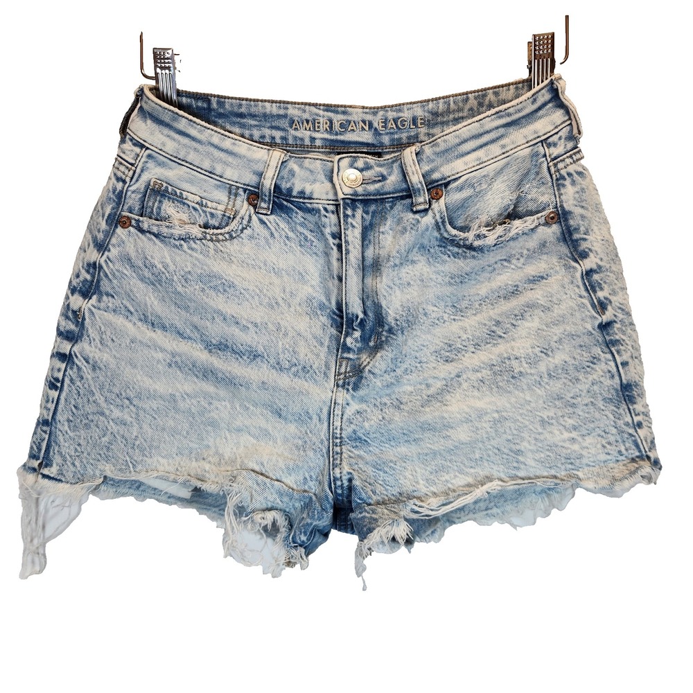 American Eagle High Waisted Denim Shorts Women Sz 4 Acid Wash Distressed Cutoff
